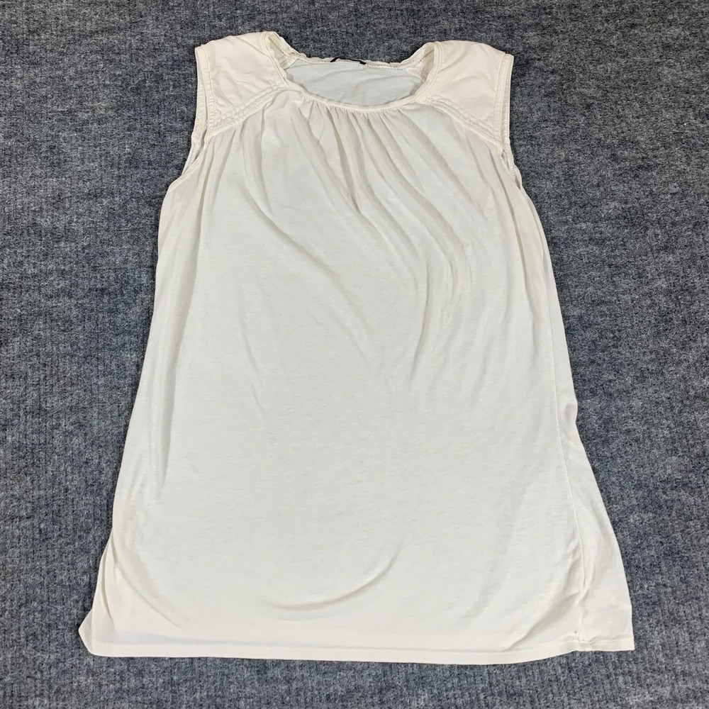 Tahari Top Womens Medium White Sleeveless Blouse Stretch Cotton Blend Luxury